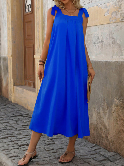 Chic and Simple: Women's Solid Color Pleated Spaghetti Strap Dress for Summer Vacation