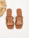 Simple Color Block Flat Sandals with Square Toe for Holiday and Daily Wear