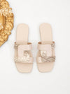 Simple Color Block Flat Sandals with Square Toe for Holiday and Daily Wear