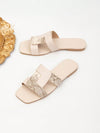 Simple Color Block Flat Sandals with Square Toe for Holiday and Daily Wear