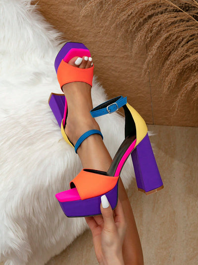 Blue Shiny Iridescent High Heel Sandals: Elevate Your Style with Super High Platform!