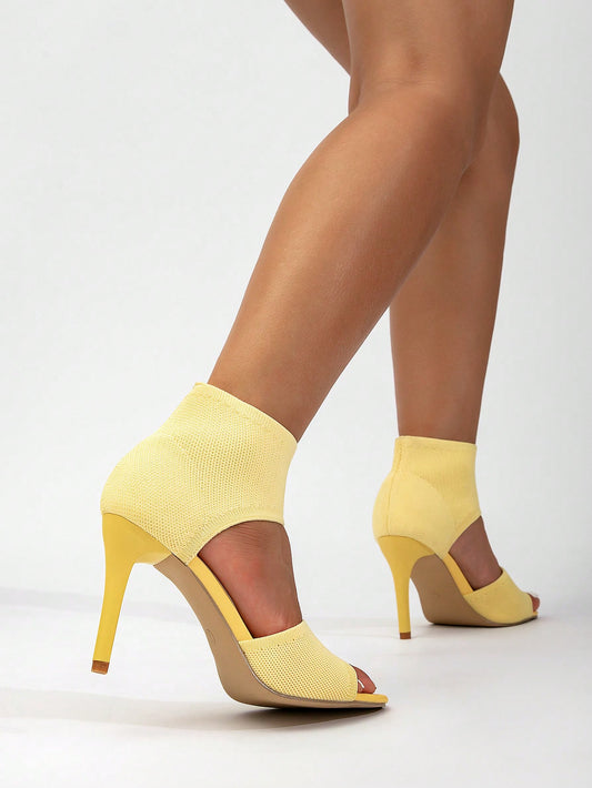 Summer Chic: Knitted Outdoor Breathable High Heel Sandals for Women