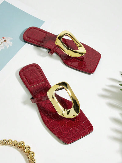 The Perfect Party Vacation Footwear with Snake Pattern Red Square Toe Slipper