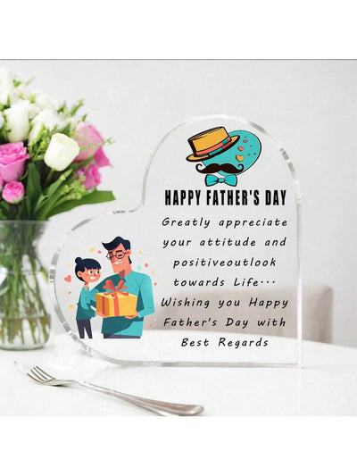 Celebrate Father's Day with this unique acrylic gift in the shape of a heart. Show your love and appreciation with the beautifully crafted "Happy Father's Day" design. A sentimental gift for any father figure in your life.