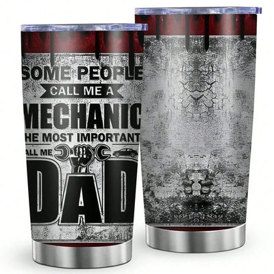 Dad's Favorite Cup: Stainless Steel Tumbler with Tool Print and Straw