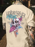 This Slogan Skull Print Tee is a must-have for any man's summer wardrobe. Made from high-quality materials, this casual short sleeve shirt is both comfortable and stylish. The unique slogan and skull print adds a touch of edginess, making it a perfect choice for any casual outing.