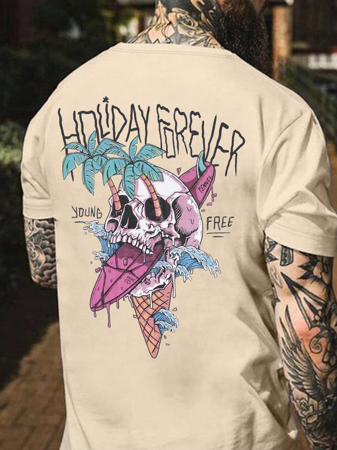 This Slogan Skull Print Tee is a must-have for any man's summer wardrobe. Made from high-quality materials, this casual short sleeve shirt is both comfortable and stylish. The unique slogan and skull print adds a touch of edginess, making it a perfect choice for any casual outing.