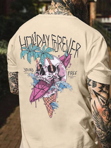 This Slogan Skull Print Tee is a must-have for any man's summer wardrobe. Made from high-quality materials, this casual short sleeve shirt is both comfortable and stylish. The unique slogan and skull print adds a touch of edginess, making it a perfect choice for any casual outing.