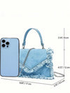 Chic Denim Effect Tie Dye Crossbody Bag with Fringe Detail and Metal Chain Strap