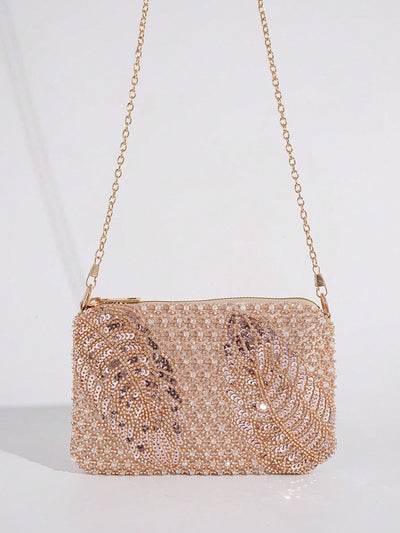 Sparkle and Shine: Glitter Leaf Shaped Clutch Bag for Parties and Formal Occasions