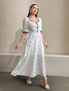 Floral Charm: Women's Sweetheart Neckline Ruffled Sleeve Dress