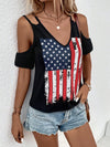 Fashionable American Flag Printed Cold Shoulder 4th of July T-Shirt