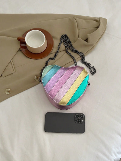 Rainbow Striped Heart Crossbody Bag: A Mini Must-have for Kids!