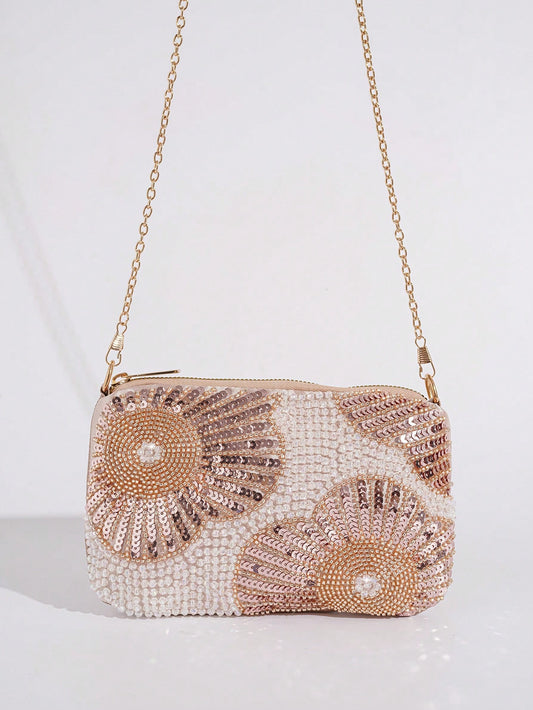 Glitter Flower Beaded Evening Bag: Sparkle and Shine at Prom, Wedding, or Party