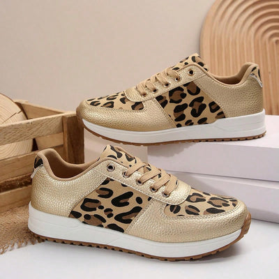 Leopard Print Lace-Up Sneakers: Stylish Comfort for Casual and Commuting