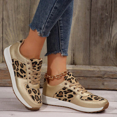 Leopard Print Lace-Up Sneakers: Stylish Comfort for Casual and Commuting