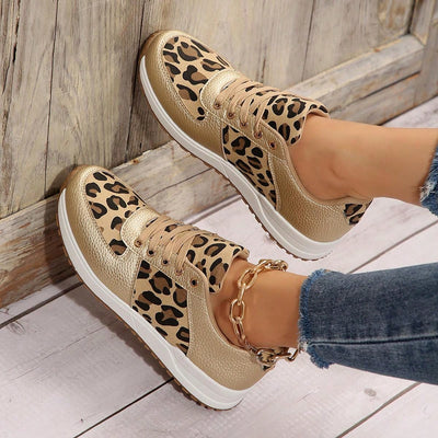 Leopard Print Lace-Up Sneakers: Stylish Comfort for Casual and Commuting