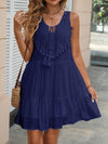 Sun-Kissed Elegance: Lace Splicing Tassel Detail Ruffle Hem Midi Dress for Summer