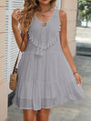 Sun-Kissed Elegance: Lace Splicing Tassel Detail Ruffle Hem Midi Dress for Summer