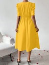 Effortlessly Chic: Solid Color V-Neck A-Line Dress with Waist Belt