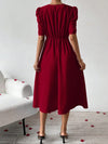 Effortlessly Chic: Solid Color V-Neck A-Line Dress with Waist Belt