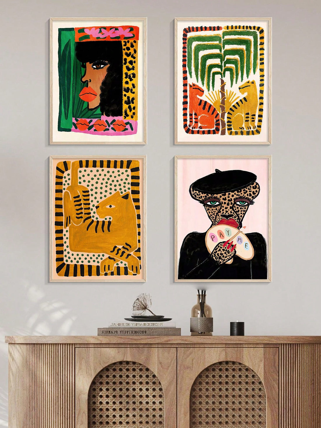 Add a touch of elegance and fierceness to your home with this 4pcs Set of Artistic Animal Print Paintings. Featuring a stunning gold leopard and lion, these paintings are the perfect way to add a bold statement to any room. Made to elevate your home decor, these paintings are sure to impress.