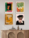 4pcs Set: Artistic Animal Print Paintings for Home Decor - Gold Leopard & Lion