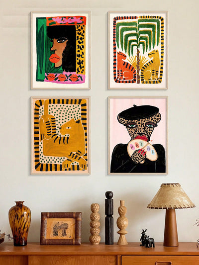 Add a touch of elegance and fierceness to your home with this 4pcs Set of Artistic Animal Print Paintings. Featuring a stunning gold leopard and lion, these paintings are the perfect way to add a bold statement to any room. Made to elevate your home decor, these paintings are sure to impress.
