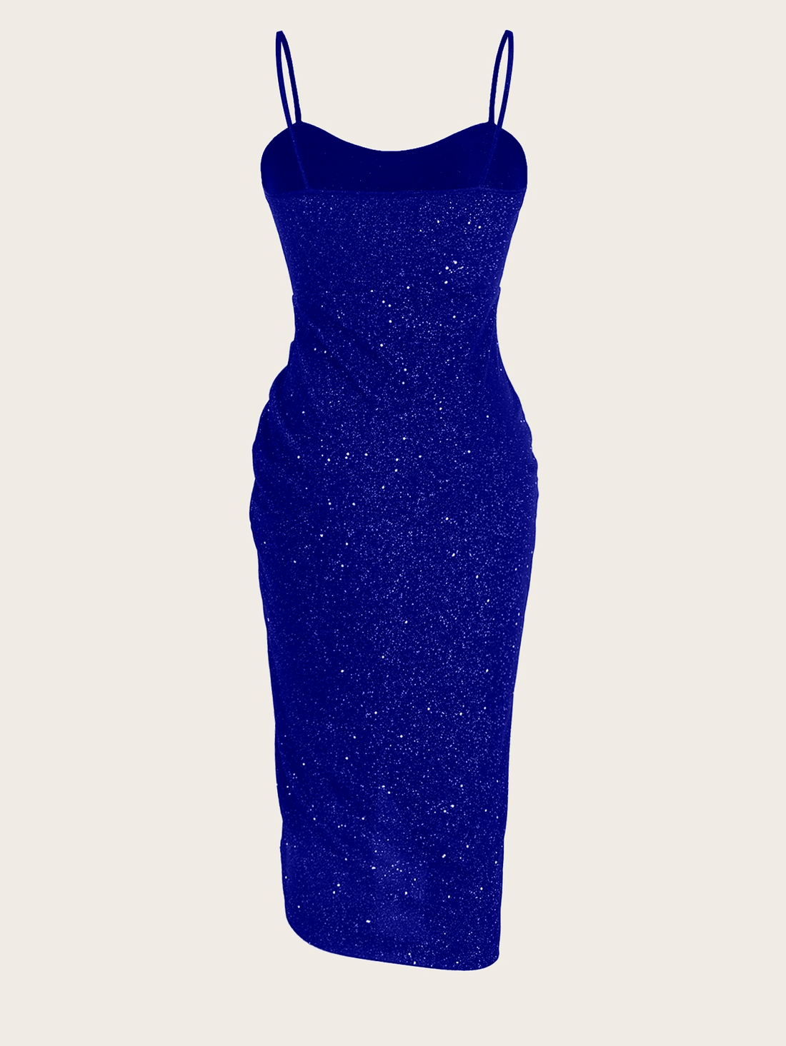 Turn heads in this show-stopping royal blue halter dress that's pure glamour from every angle. The shimmering glitter finish catches the light beautifully, while the bodycon silhouette hugs your curves in all the right ways. A daring slit and elegant pleats add movement and sophistication to this statement piece. Perfect for nights out, special events, or whenever you want to feel absolutely fabulous. This dress is your ticket to feeling confident, stunning, and unforgettable.
