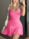 Chic Elegance: Color Splice Lace Flowy Hem Halter Neck Dress