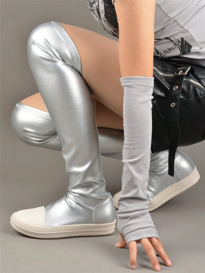 Shiny Silver Thigh High Boots: Elevate Your Casual Look with Style