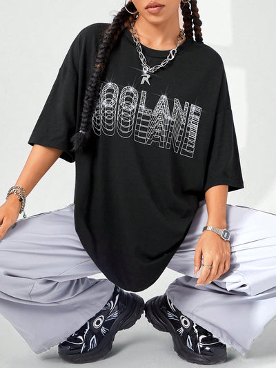 Rhinestone Fun: Coolane Summer Casual Alphabet Pattern T-Shirt