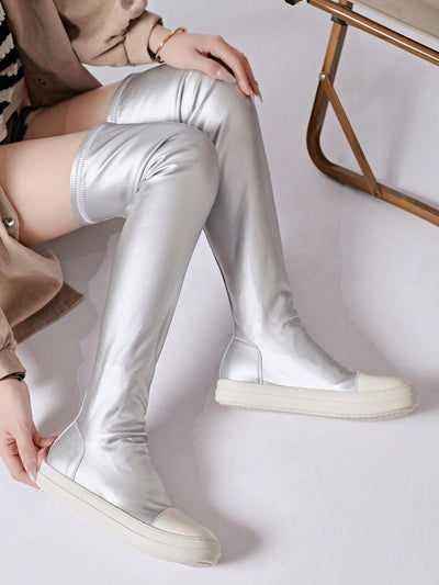 Shiny Silver Thigh High Boots: Elevate Your Casual Look with Style