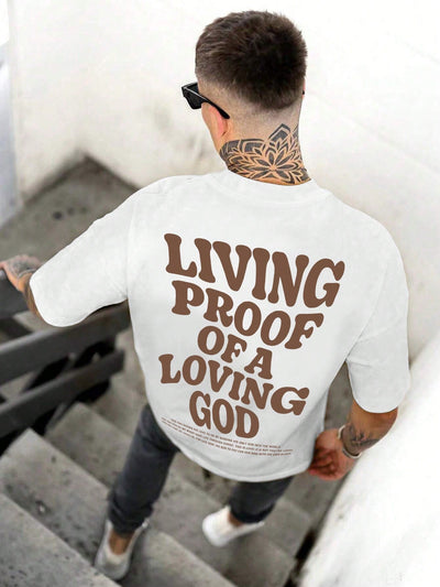 Street Style Men's Oversized Drop Shoulder Tee with Bold Slogan Print