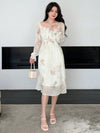 Floral Bliss: Women's Elegant Long Dress with Square Collar and Flare Sleeves