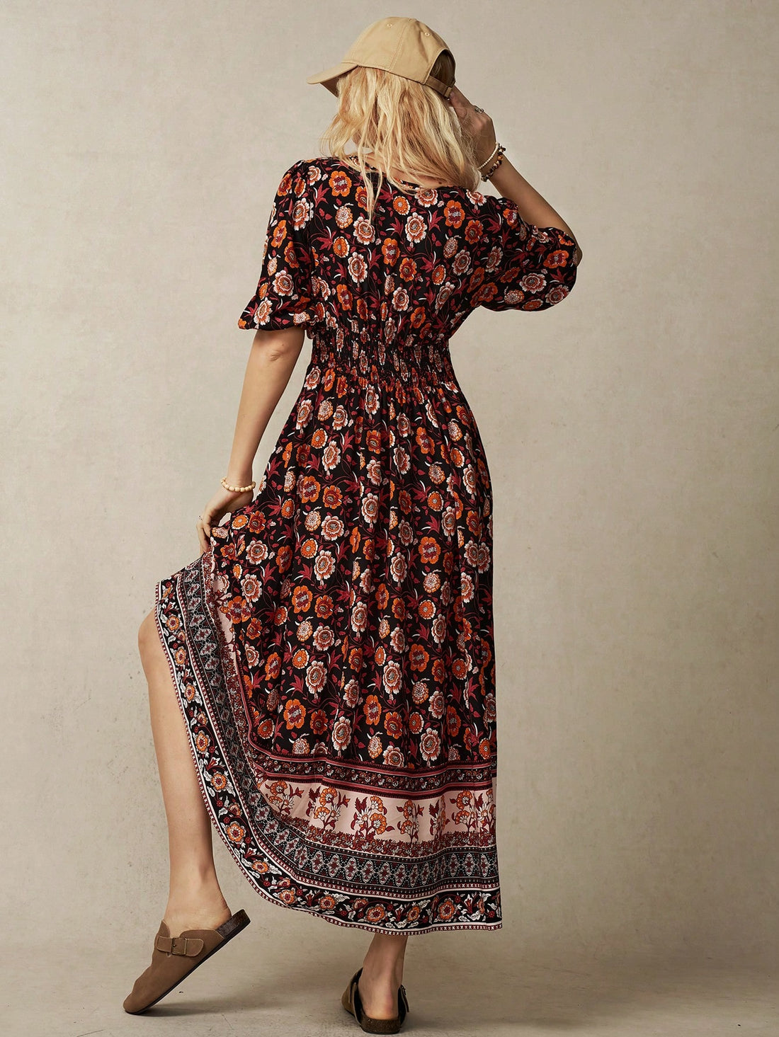 Experience the ultimate relaxation in our Sunset Serenade: BohoFeels Vacation V-Neck Dress. Made with lightweight fabric, it's perfect for a day at the beach or a night out on the town. The flowy v-neck design and bohemian feel will have you feeling stylish and comfortable.