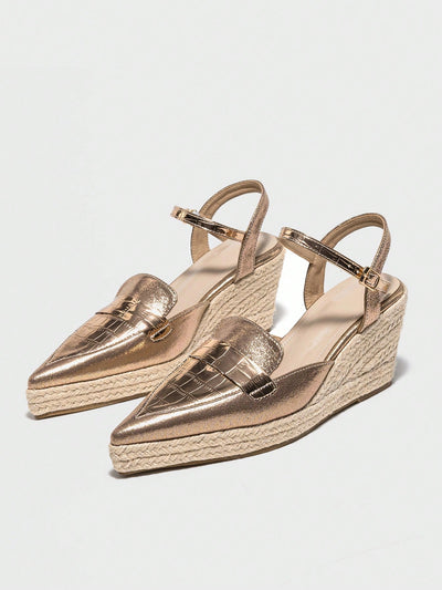 Braided Stone Pattern Bronze Wedge High Heel Platform Shoes: Step into Holiday Style