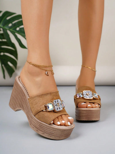 Summer Chic: Yellow Stone-Patterned Platform Wedge Sandals