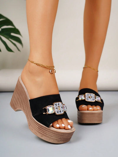 Summer Chic: Yellow Stone-Patterned Platform Wedge Sandals