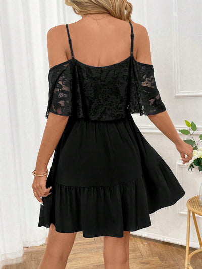 Romantic Flower Printed Off-The-Shoulder Ruffle Strap Summer Dress