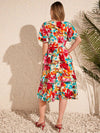 Fluttering Floral Beauty: Butterfly Sleeve Layered Hem Floral Dress