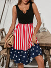 Independence Day Chic: Clasi Patchwork Flag Print Ruffle Pleated Women's Dress