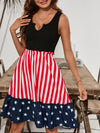 Independence Day Chic: Clasi Patchwork Flag Print Ruffle Pleated Women's Dress