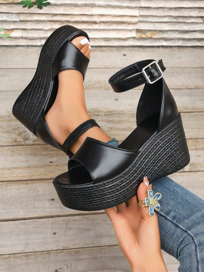 Summer Style: Women's Plus Size Waterproof Platform Wedge Sandals with Braided Straps