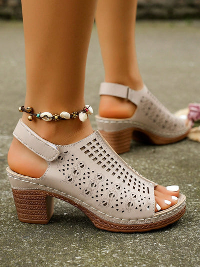 2024 Summer New Arrival: French Style Chunky Heel Peep Toe Sandals for Women