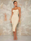 Channeling Elegance and Confidence with Haute Bustier Mesh Cami Bodycon Dress