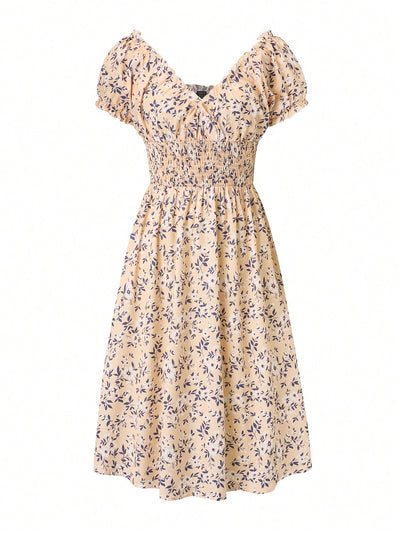 Chic Floral V-Neck Dress with Waist Tie for Effortless Style