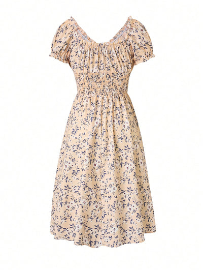 Chic Floral V-Neck Dress with Waist Tie for Effortless Style