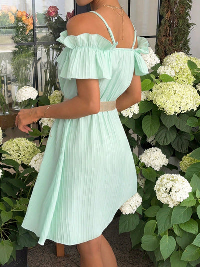 Mint Green Essence: Women's Strapless Bodycon Dress with Vertical Stripes