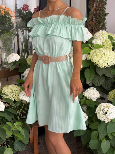 Mint Green Essence: Women's Strapless Bodycon Dress with Vertical Stripes